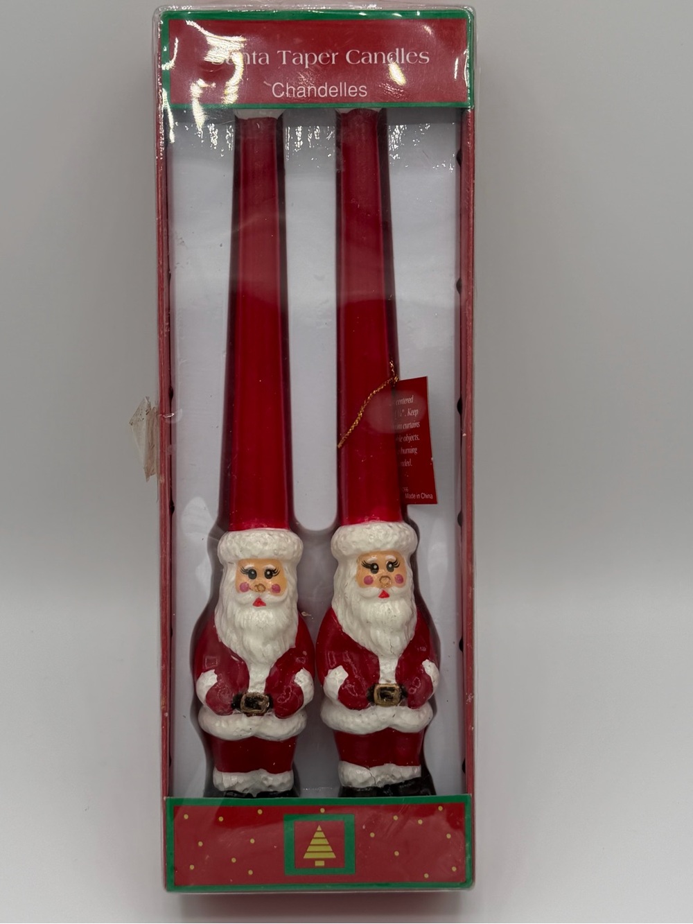 Vintage Santa Claus Taper Candles Christmas Pair 10” Decoration Holiday New Box